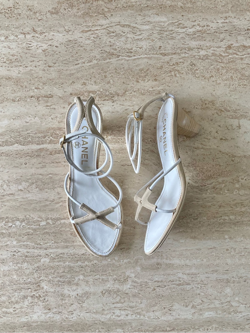 Vintage Chanel Criss Cross CC Sandal Heels